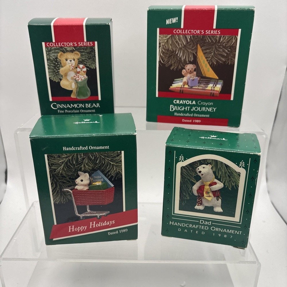 Vtg~Hallmark Ornaments~Lot of 4~Hoppy Holidays/Cinnamon Bear/Polar Bear/Crayola